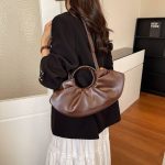 Elegant Ruched Ring Handle Shoulder Bag - Image 8