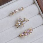 Floral & Crystal Adjustable Ring Set – 3 Pcs