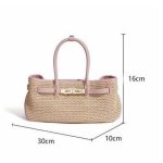 Elegant Woven Straw Tote Bag with Pink Leather - Image 4