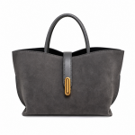 Suede Tote Bag – Structured Gold Clasp Handbag