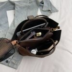 Suede Tote Bag – Structured Gold Clasp Handbag - Image 3
