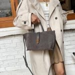 Suede Tote Bag – Structured Gold Clasp Handbag - Image 4